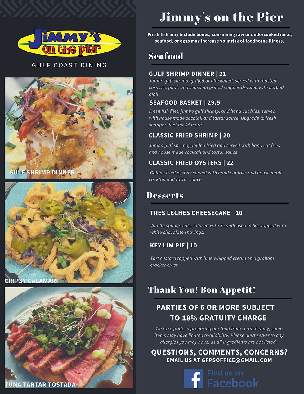 Menu Galveston, Texas Jimmy's on the Pier