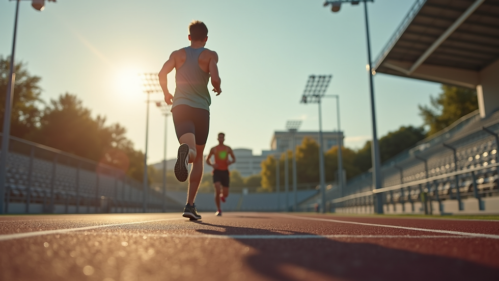 Eye-level view of a runner stretching before a workout