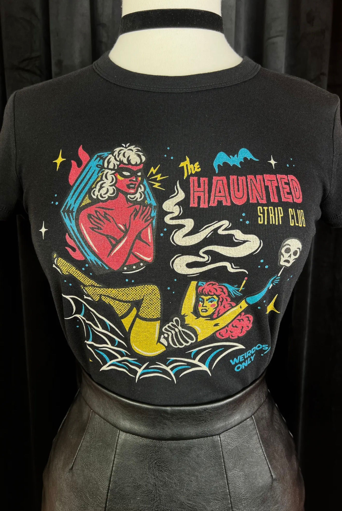 The Haunted Strip Club Cropped Baby Tee in Black