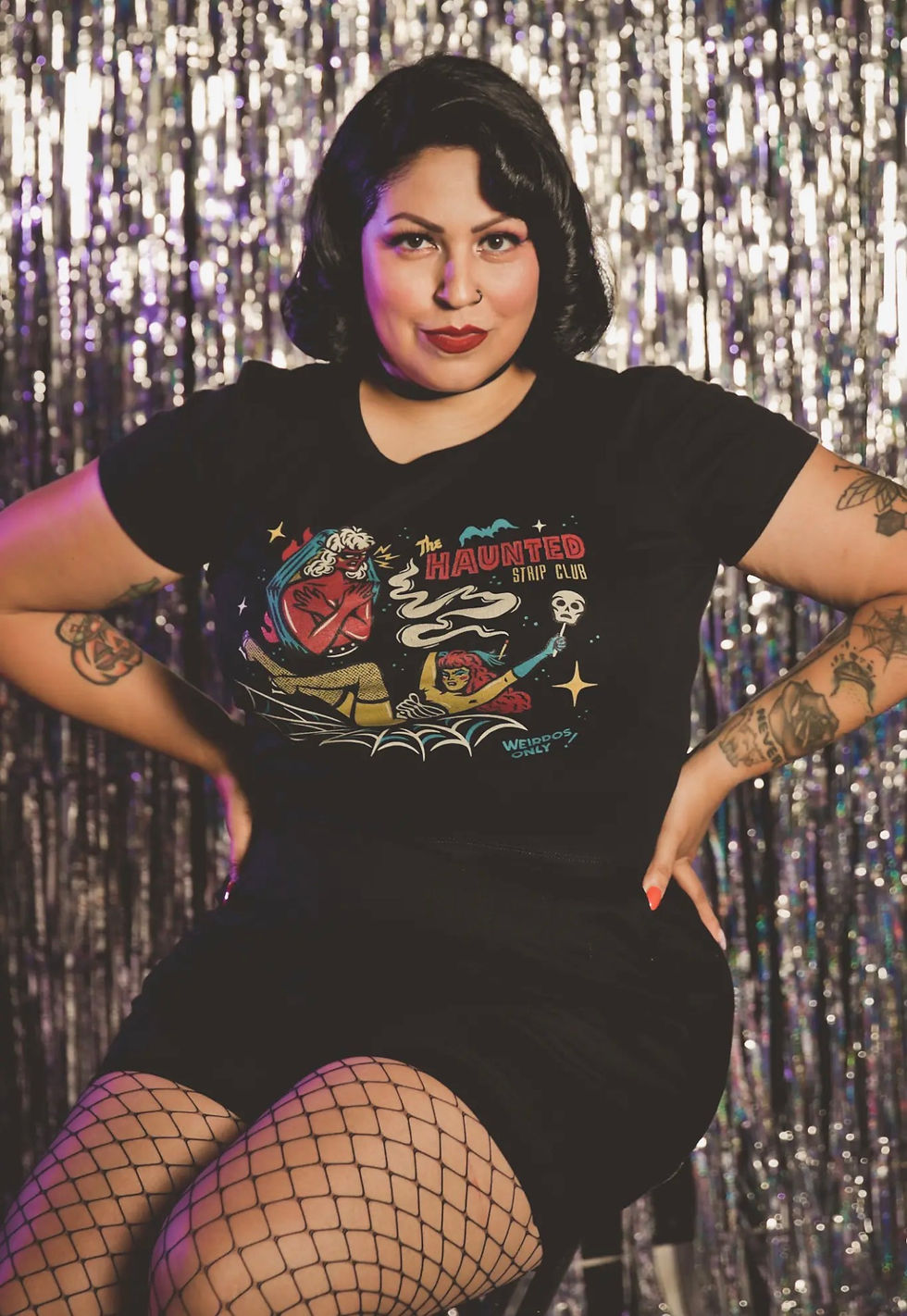 Thumbnail: The Haunted Strip Club Cropped Baby Tee in Black