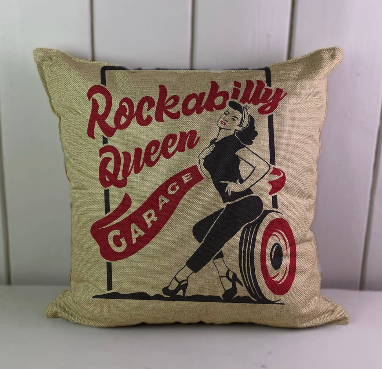 Rockabilly Queen Garage Retro Linen Cushion Cover