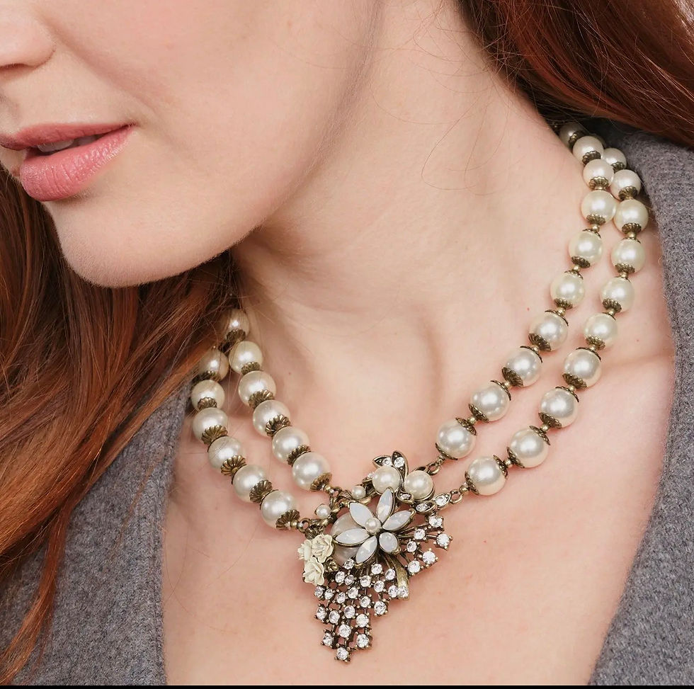 Thumbnail: Miriam Haskell Inspired Necklace: 2 Row Vintage Pearl Necklace