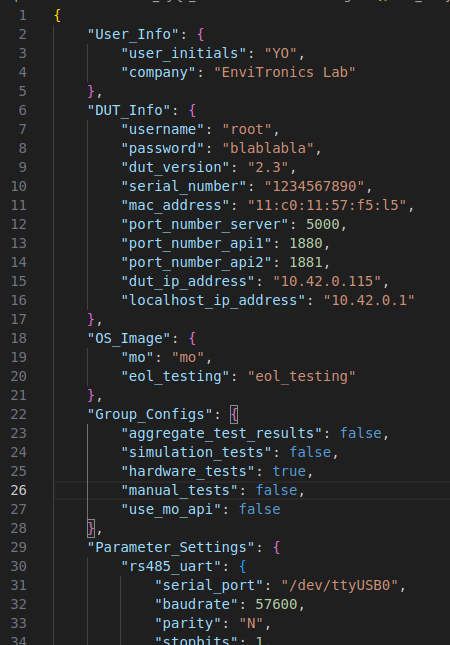  Figure 7. Configuration file in JSON format.
