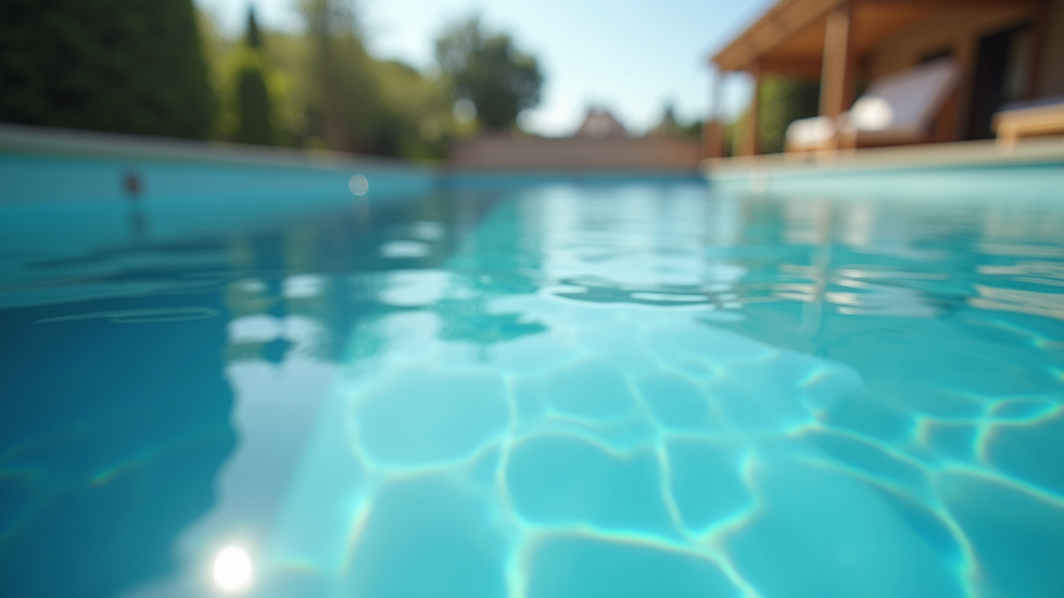 Vue rapprochée d’une piscine claire avec un système de filtration visible