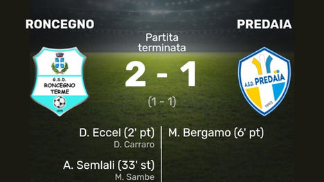Roncegno - Predaia 2-1, la cronaca