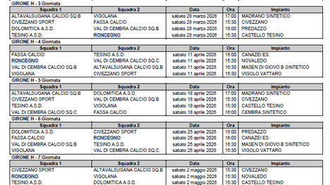 Calendari primavera 2026, settore giovanile
