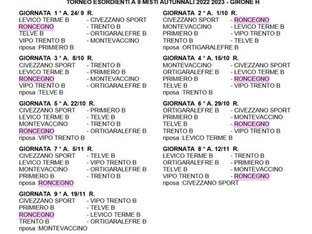 Calendario autunnale "Esordienti" a 9 misti, girone H