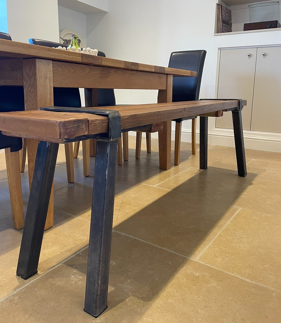 Thumbnail: Modern Industrial Wooden Bench with Steel Legs: