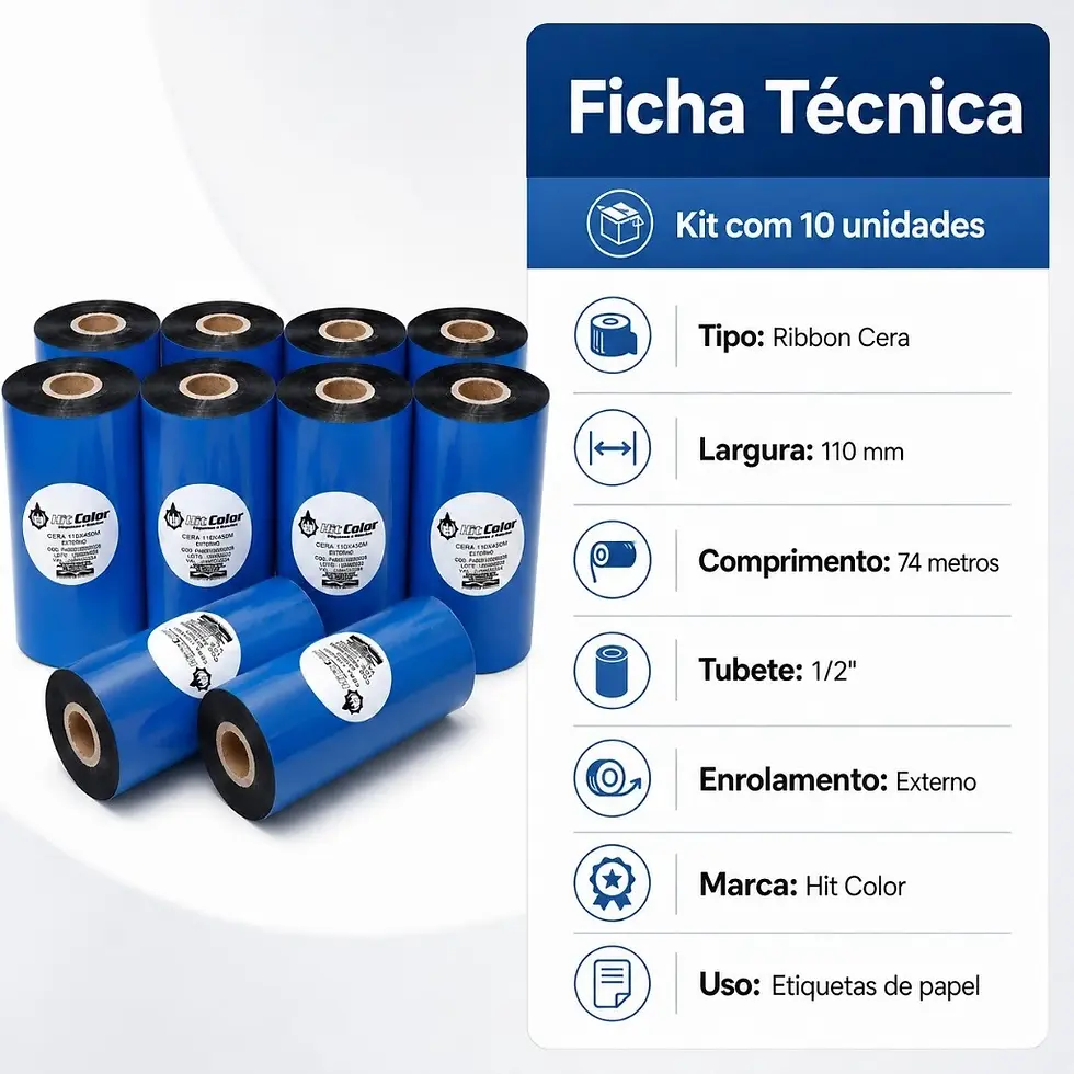 Miniatura: Kit 10 Unidades Ribbon Cera 110x74 para Impressora de Etiquetas Térmica