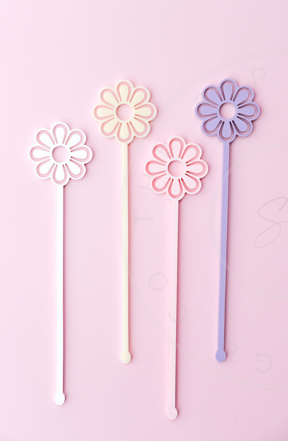 Set of 4- Retro Daisy Flower Drink Stirrers