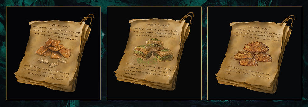 Menu icons for some of the recipes you'll soon be able to craft in ARPG Kristala thanks to NPC Gustav Gondasa, voiced by creator Julien Solomita