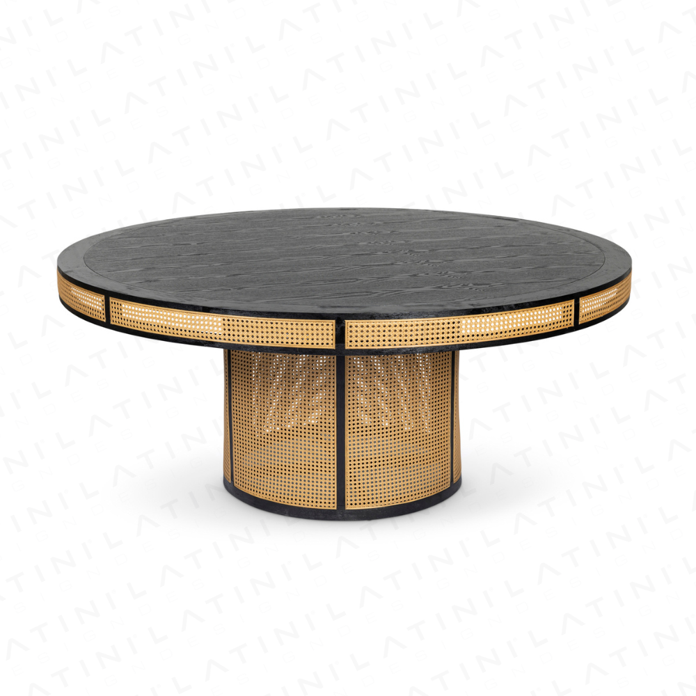 Tavolo Palmdale tondo Nero e Rattan