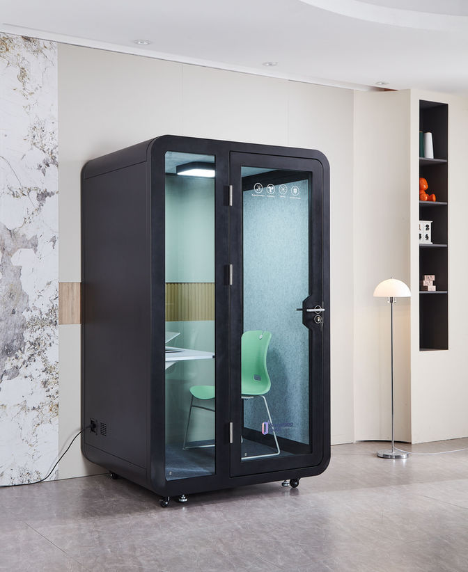 
StreamingPods Tall Office Sound Pod Modular Meeting Booth - Large Single Person - White

Designed for single-person use, this compact office pod provides a portable sanctuary for privacy in open office environments. Featuring an integrated desk for comfortable private calls, video conferences, or focused work, this standalone pod is also equipped with professional-grade soundproof materials, quiet fans, a power outlets unit, and natural LED lighting.
