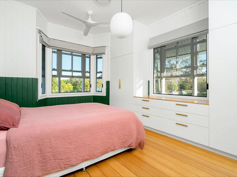 Prowler Proof Hinge Window security screens with ForceField stainless steel mesh installed on the hung windows of this renovated Queenslander in Kalinga by Get Real Secure, Stafford Heights.