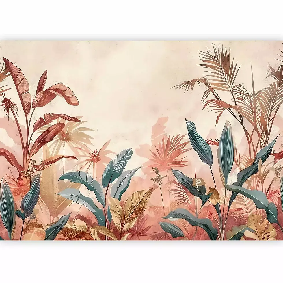 Miniatura: Hojas tropicales plantas sobre fondo color terracota