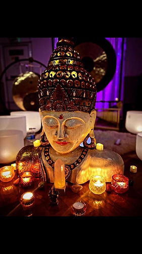 Healing crystal and buddha statue