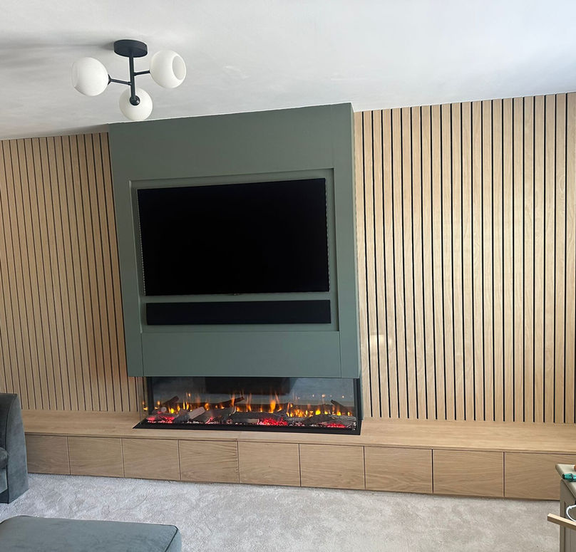 Media wall with wood panelling