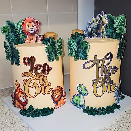 Matching twin birthday tower cakes