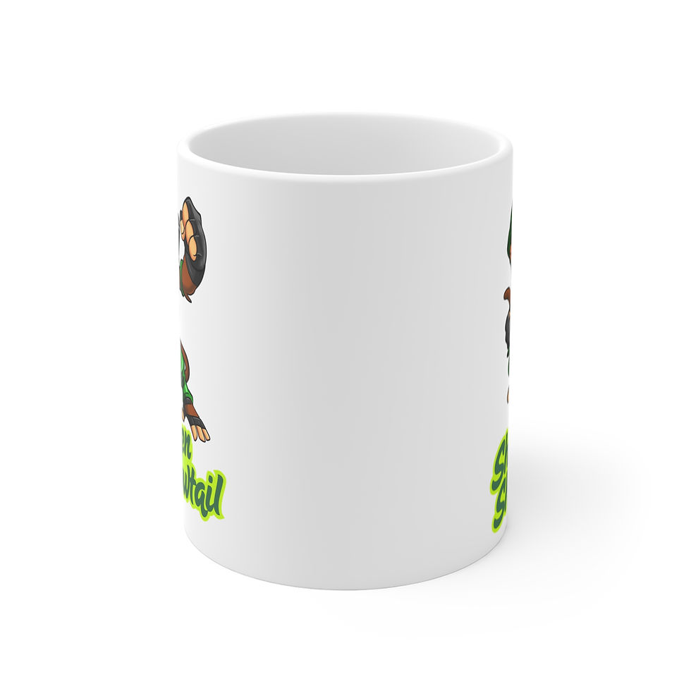 11oz. White Ceramic Mug: Cartoon Ninja Monkey Design