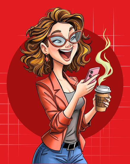 Coffee girl cartoon illustration by Pink Coyote