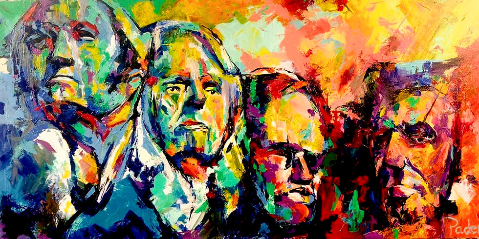 Colorful abstract acrylic painting of Mt. Rushmore