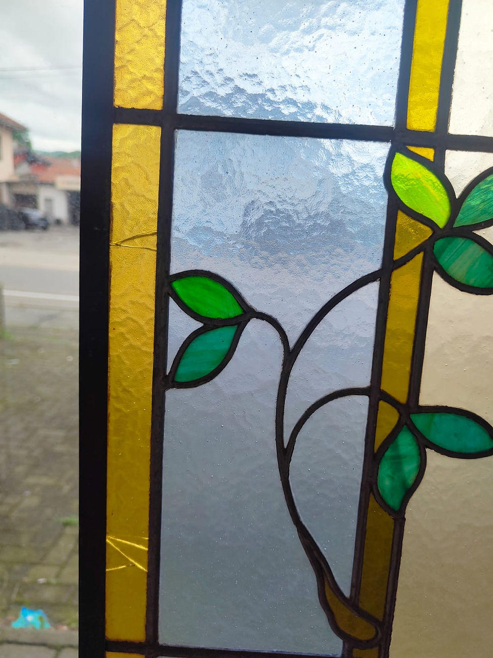 Miniatura: Coppia di vetrate cattedrale rilegate al piombo Liberty - H.163 cm-L.45,5 cm