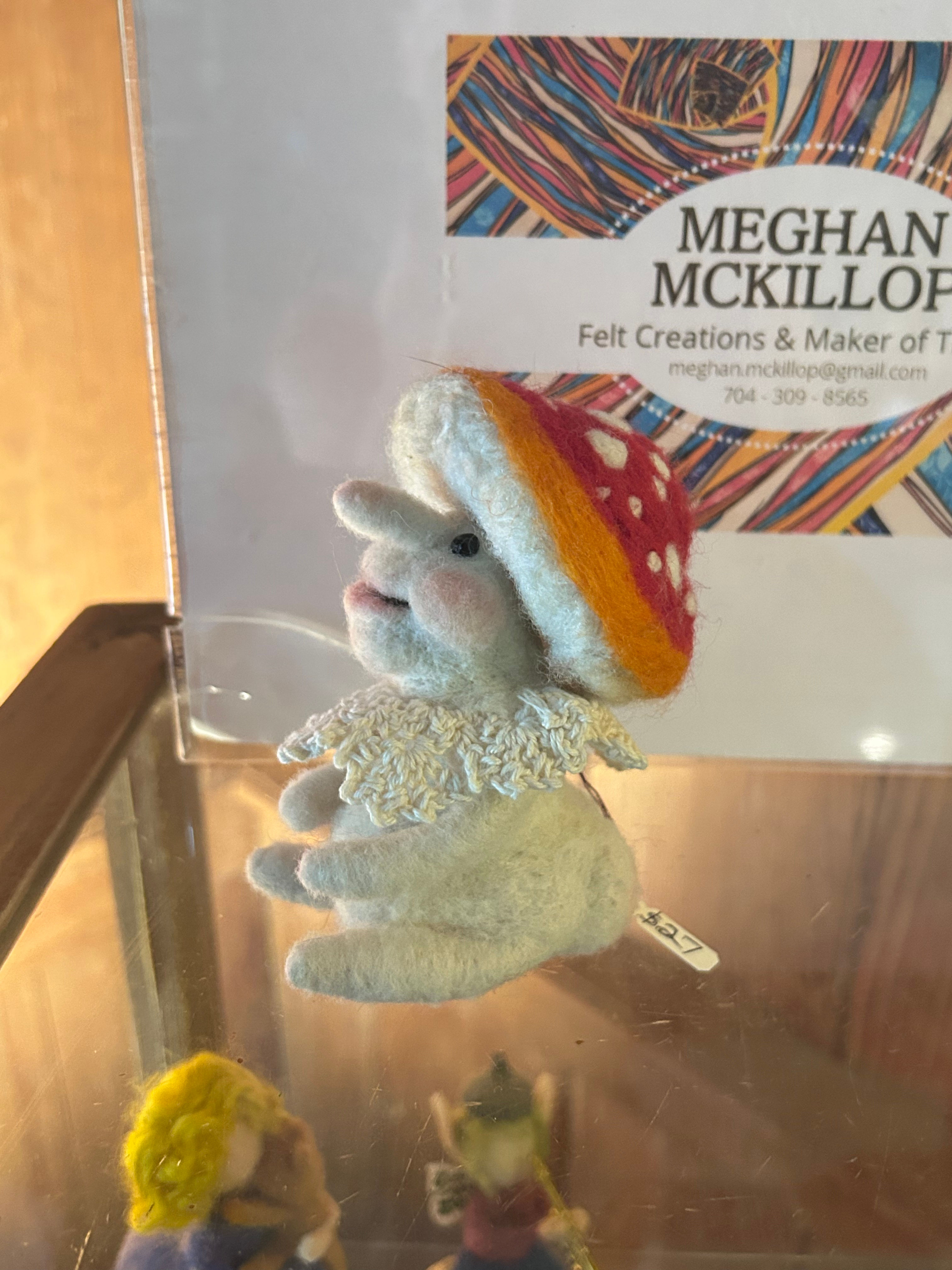 Tall Cheeky Mushroom with Doily Neck Needle Felt Creatrure