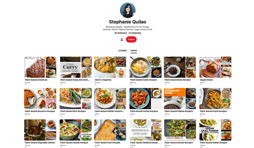 Stephanie Quilao Pinterest Saved Boards Page Screenshot