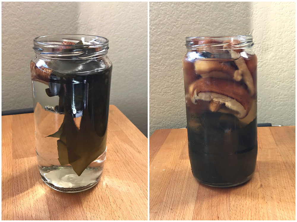 Vegan Shiitake Mushroom and Kombu Dashi Before and After