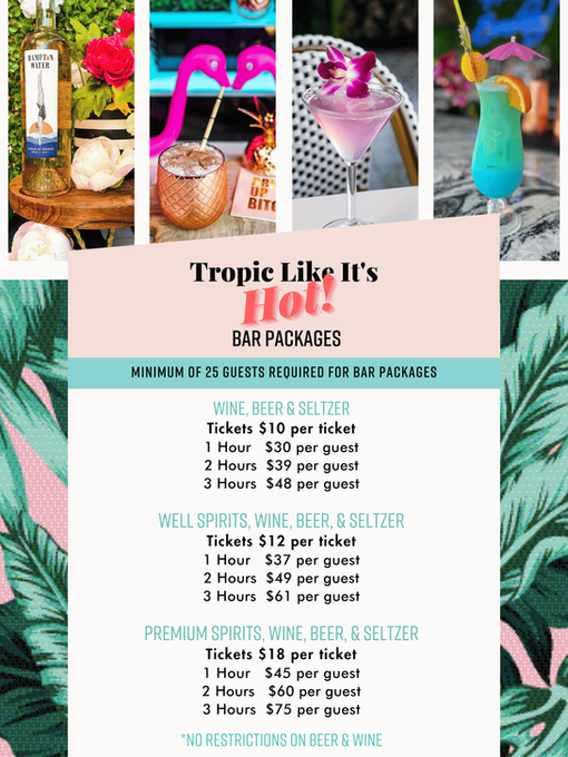 THRōW Social Delray private-event bar packages with beer, wine, seltzer, well-spirit, and premium-spirit options.