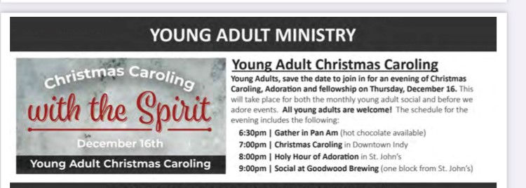 Young Adult Caroling, Adoration & Social
