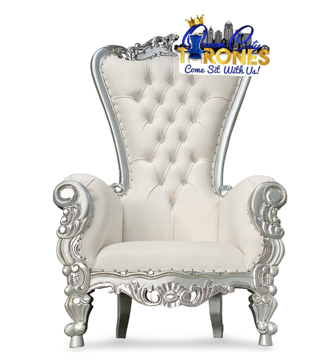 White With Silver Trim Throne Chair