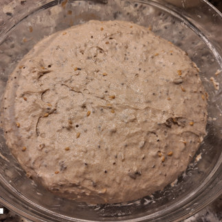 Cover and let rise in a warm environment (75–80°F / 24–27°C) until dough has puffed and expanded noticeably (about double in size).