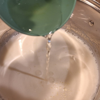 Add rennet to warm milk.