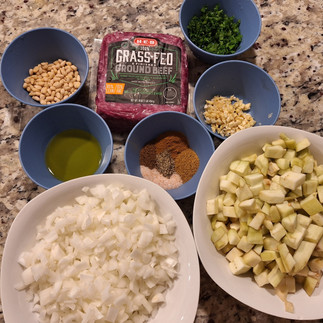All the ingredients for the filling in separate bowls on the counter