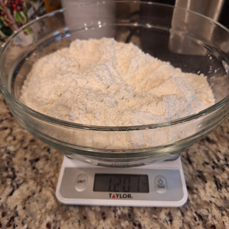 kitchen scale with flour