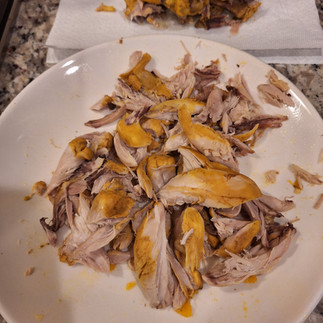 Remove the chicken drumsticks from the pot. Let them cool slightly, then remove the skin and bones. Shred the meat and return it to the soup.