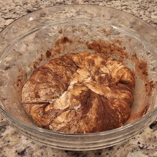 2nd stretch and fold - cocoa powder and dough mixed in a bowl