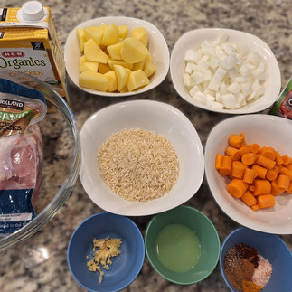 All ingredients arranged in individual bowls on counter
