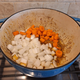 Vegetables in dutch oven, unmixed