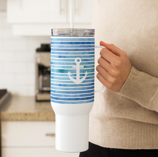 XL beverage tumbler with coastal design