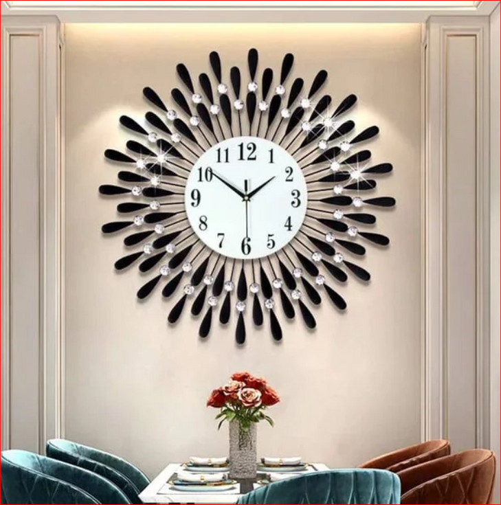 Diamond-Embellished Sunflower Metal Wall Clock