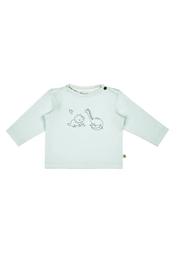 Baby Langarmshirt in Mintgrün aus Baumwolljersey mit Dino-Print und Schulterknöpfen, HabibiLino