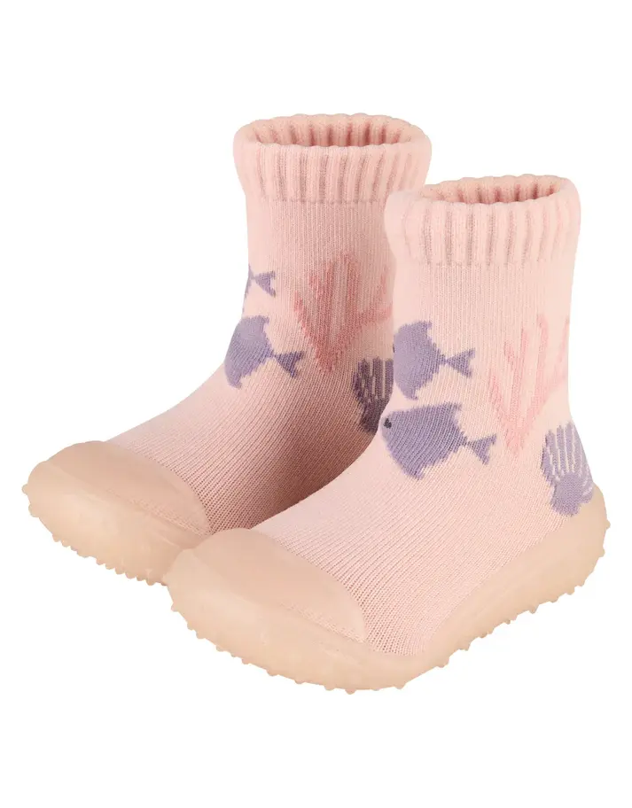 Pinke Adventure-Socken mit Gummisohle und Meerestiermotiv – rutschfeste Babysocken