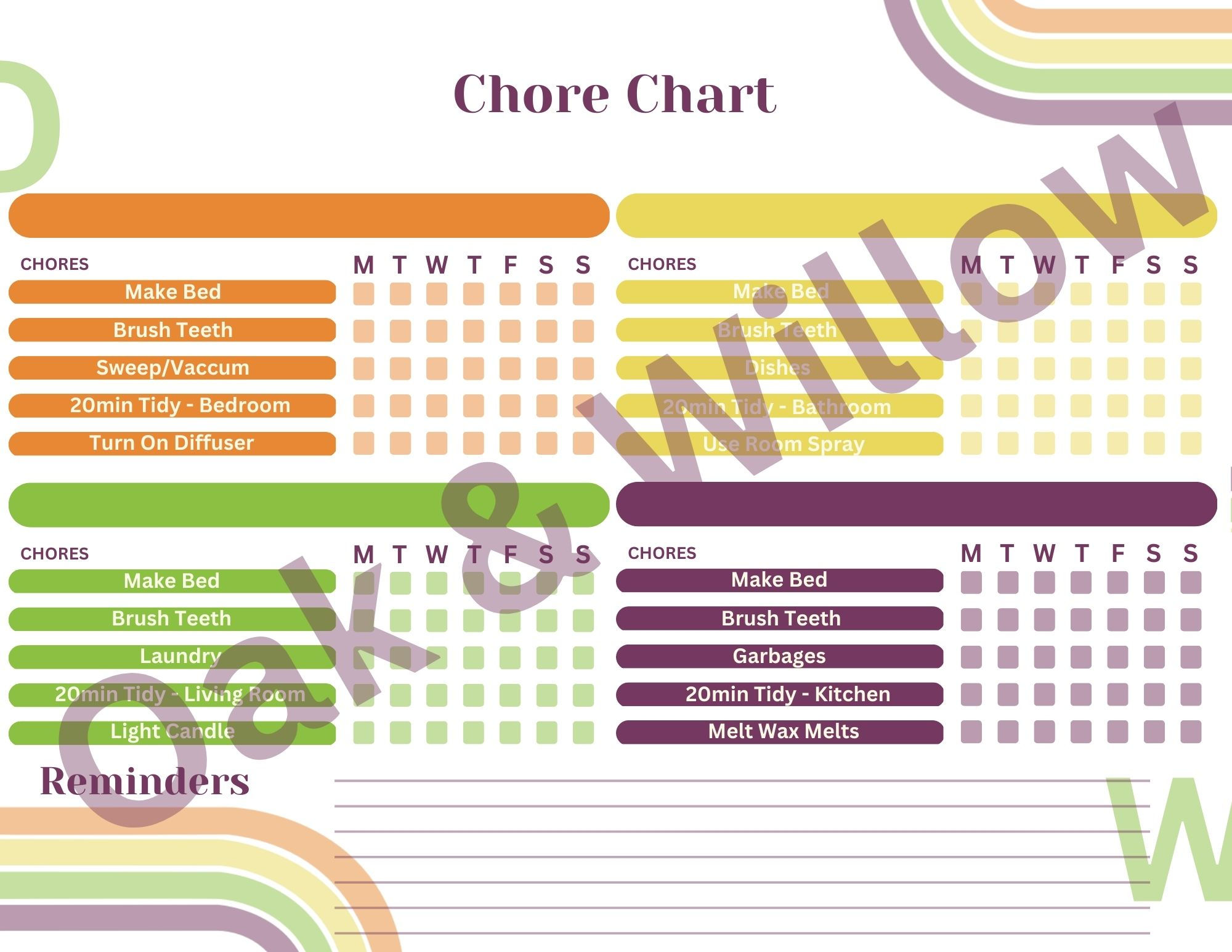 Chore Chart - 4 People Pre-Filled