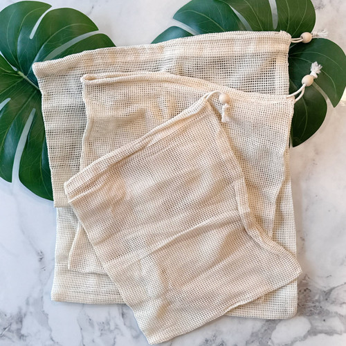 Reusable Cotton Mesh Produce Bags -Set of 3