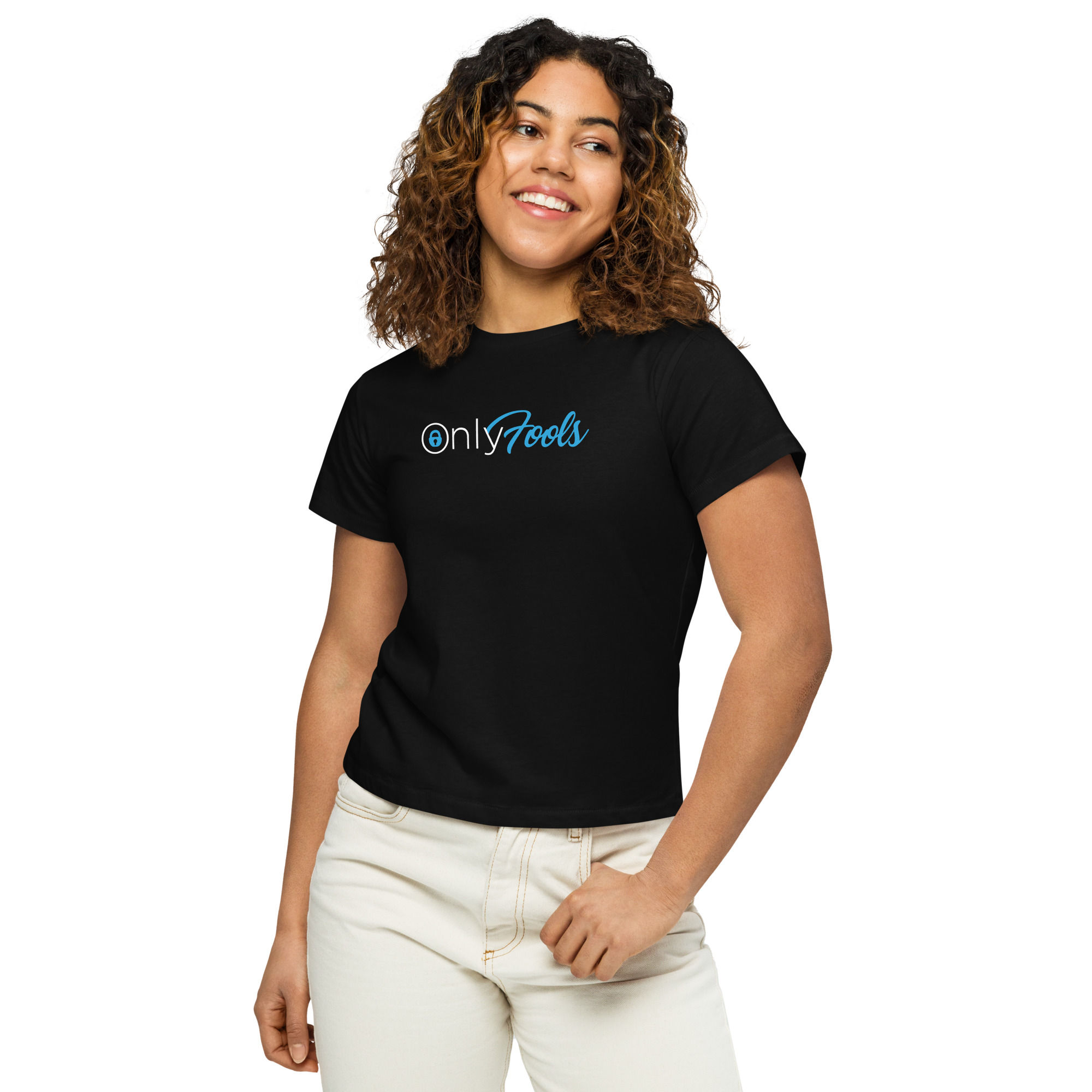 Only Fools custom women’s high-waisted t-shirt Only Fans logo