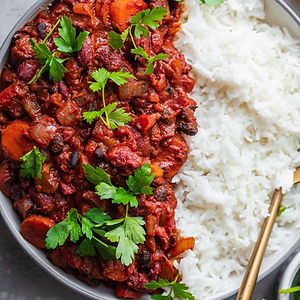 Veggie chilli with rice