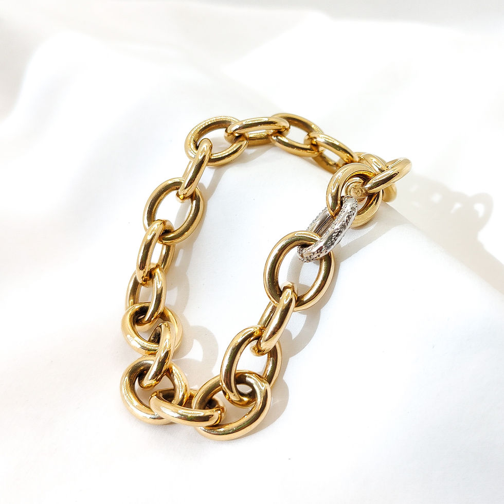 Miniatura: Pulseira elos grandes com um elo de diamantes