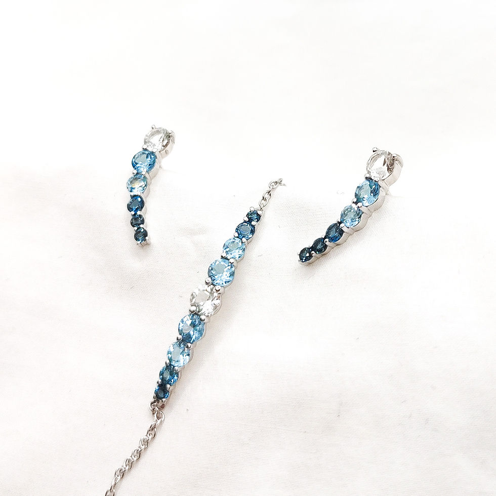 Miniatura: Conjunto de brincos e pulseira com topázios e safiras